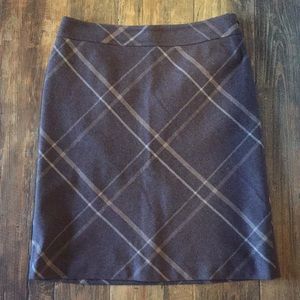 Ann Taylor Brown Plaid Wool Pencil Skirt